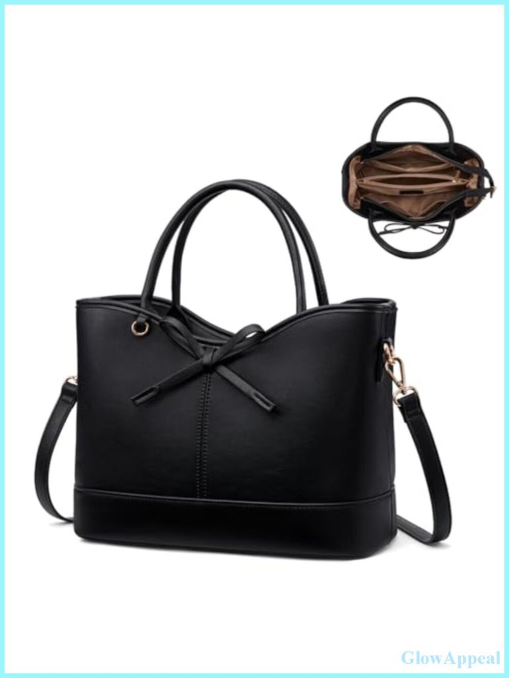 Vegan Leather Tote Satchel Shoulder Bag with Bow: Work Purse